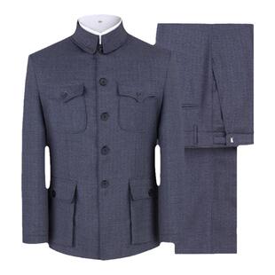 百力尼夏季薄款中山装男中老年套装衣服爸爸爷爷装中山服父亲外套
