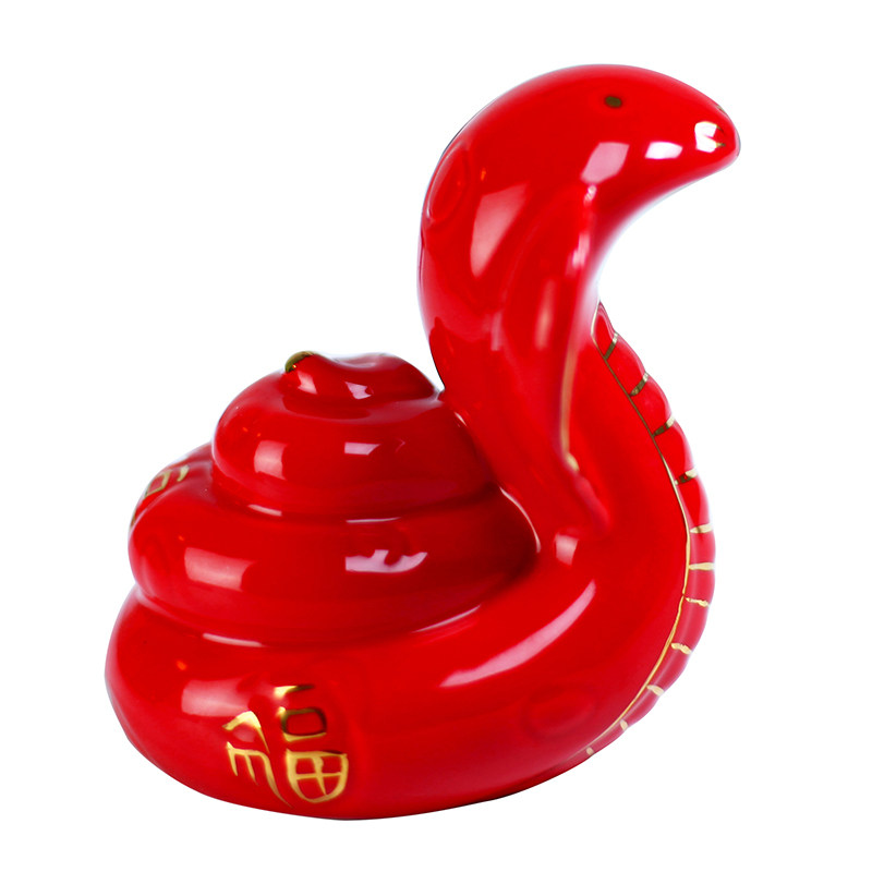 陶瓷招财红蛇门厅卧室小摆件