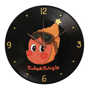 卡通星星人小野复古黑胶唱片钟可爱个性挂钟潮玩卧室桌面装饰摆件