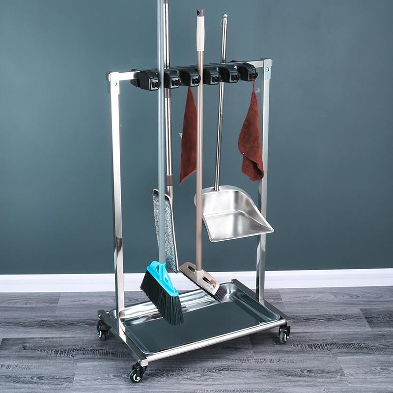 KI9S不锈钢可移动拖把挂架物墩清洁架子布置挂钩收纳落地式扫把放