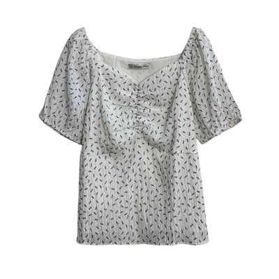 胖mm法式气质方领碎花衬衫雪纺衫