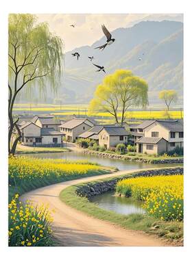 治愈乡村复古田园风景画玄关客厅书房出租屋墙面美化遮瑕自粘墙贴
