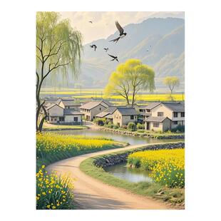 治愈乡村复古田园风景画玄关客厅书房出租屋墙面美化遮瑕自粘墙贴