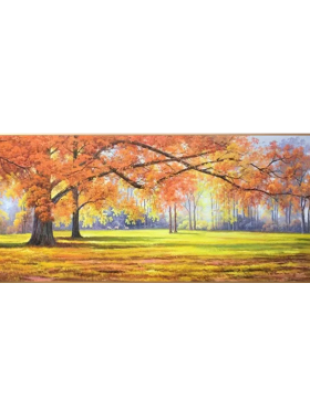 纯手绘油画欧式画玄关沙发横版挂画客厅装饰画山水风景黄金满地