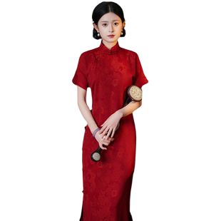 红色古法全开襟旗袍一片式无省民国少女年轻气质传统大学生日常穿