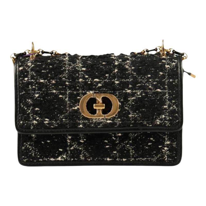 【自营】中古9新DIOR(迪奥)MISS CARO迷你黑白色粗花呢迷你链条包