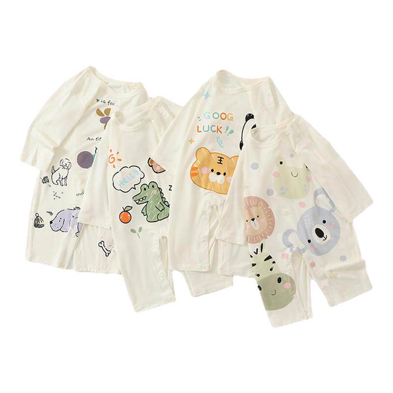 婴儿衣服夏季薄款哈衣新生儿睡衣空调服宝宝莫代尔睡衣长袖连体衣
