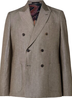 Paul Smith 秋冬男平驳领双开衩深卡其休闲西服外套