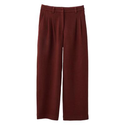 WHM气质纹理高弹针织布双褶长裤