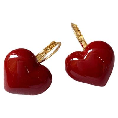 古里雅红色滴釉爱心耳环