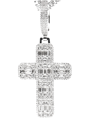 镀白金满钻十字项链男女嘻哈