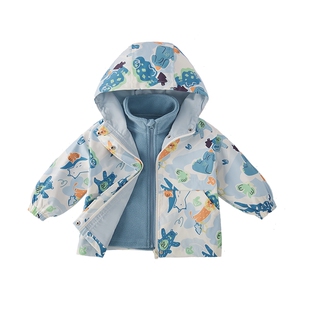 男童秋冬外套一衣三穿上衣三防远红外宝宝冬装开衫儿童摇粒绒衣服