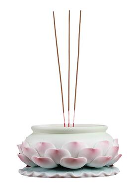 戴玉堂陶瓷莲花佛前线香炉家用