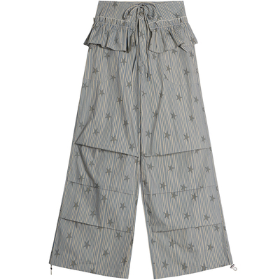 美式复古条纹星星工装裤女夏季休