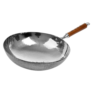 鲁匠师钛锅纯钛炒锅手工非铁锅官方旗舰木把无涂层不粘锅家用圆底