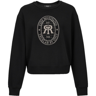 ONLY春季舒适亲肤胸前字母刺绣圆领宽松落肩长袖卫衣上衣女