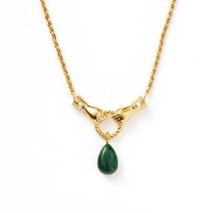 Missoma手拉手吊坠项链轻奢小众高级感孔雀石锁骨链情人节礼物