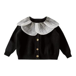 木本尚女童外套秋装2026新款女宝宝黑色毛衣上衣时髦甜美可爱童装