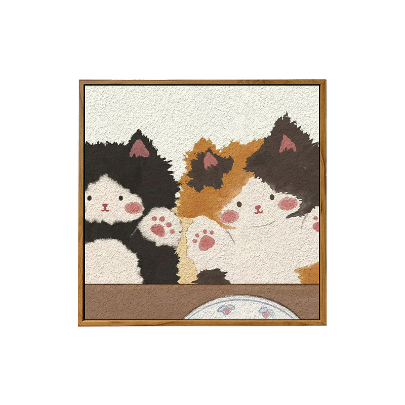 雅调石英砂肌理画情侣小猫diy画