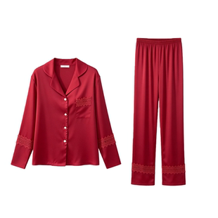 猫人冰丝睡衣情侣新婚结婚套装春秋款红色本命年高级感家居服礼盒