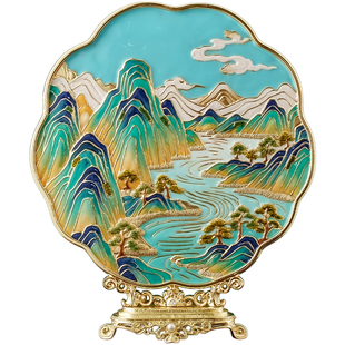 千里江山珐琅彩摆件高档新办公室送客户领导公司开业乔迁纪念礼品