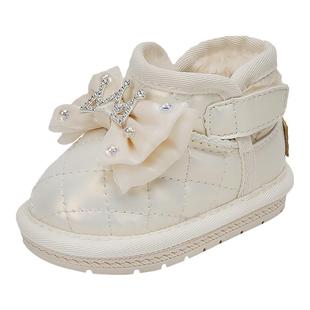 秋冬女童雪地靴学步鞋女宝宝软底加绒棉鞋1到3岁小童婴儿鞋子冬季