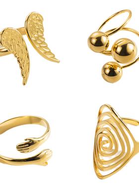 欧美时尚简约几何不锈钢开口戒指