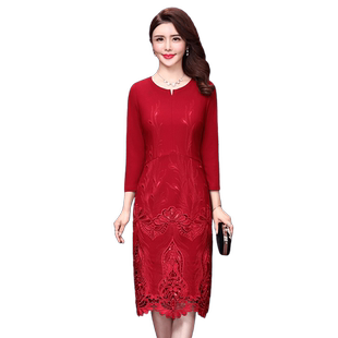 香妮芬2025秋季新款婚礼妈妈礼服中长款喜庆婚宴装洋气绣花连衣裙