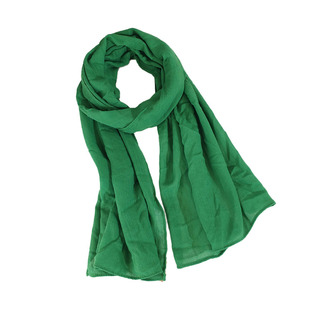 短款棉麻围巾女秋冬季薄纯色简约百搭护颈围脖装饰领巾丝巾翠绿色