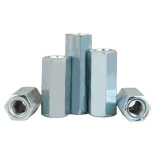镀锌4级DIN6334六角长螺母蓝白锌加厚接头帽螺杆丝杆连接母M5-M30