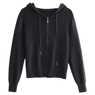 SeRinaBlue商场同款20266春季新款简约连帽抽绳针织衫女宽松上衣