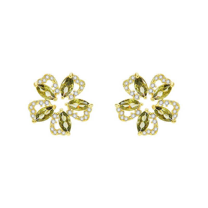 【自营】DAISY BEAUTY 橄榄绿花瓣锆石耳钉小众高级感925银针耳饰