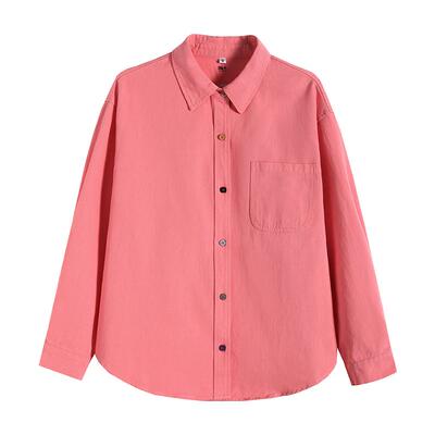 班尼路S&K系列粉色POLO领长袖衬衫女春夏新款宽松休闲衬衣外套QW