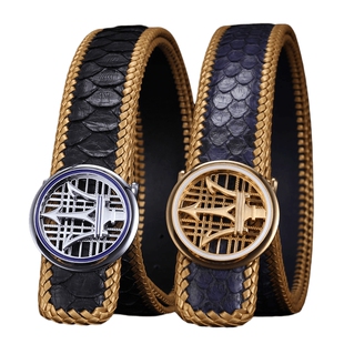 进口泰国蟒蛇皮皮带男真皮编织裤带青年韩版时尚个性平滑扣腰带潮