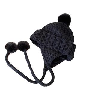 手工毛球针织帽子女秋冬季可爱长辫子保暖护耳毛线帽滑雪雷峰帽潮