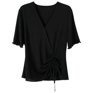 【迷人风情】欧莎设计感上衣黑色正肩短袖t恤女夏季2025年新款