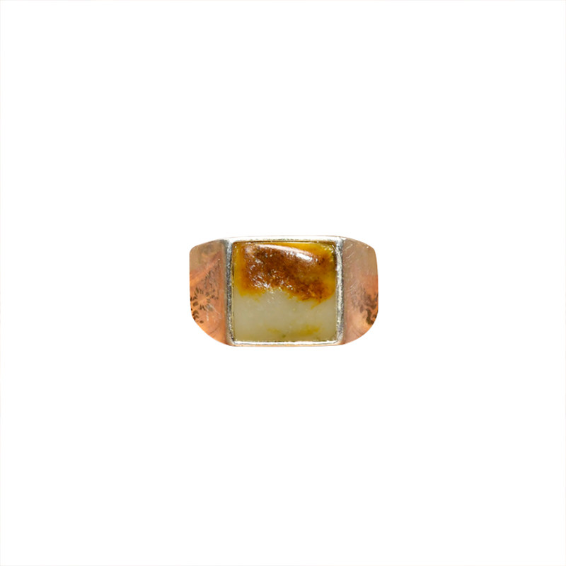 和田玉青白籽料方形戒指