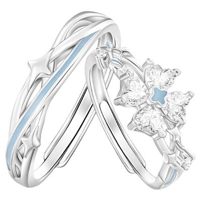 VIVIWELL四叶草S925银情侣对戒