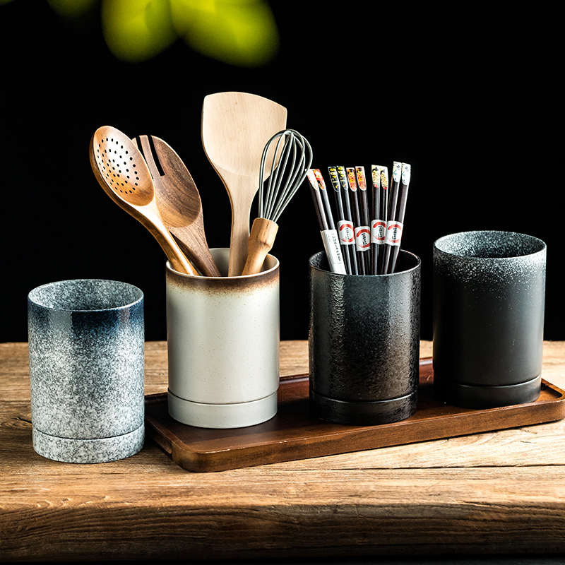 筷子筒沥水筷子架子筒带底碟创意日式陶瓷厨房沥水笼刀叉勺收纳筒