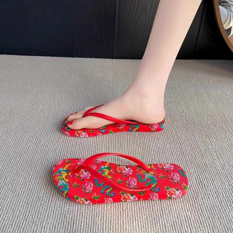 2025新款夏季防滑男女情侣东北大花人字拖沙滩外穿网红夹趾鞋拖鞋