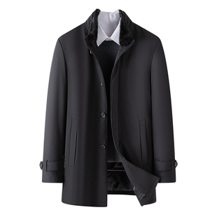 [水貂毛领/鹅绒内胆]梦特娇冬季男士羽绒服中长款鹅绒风衣外套厚J