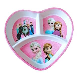 爱莎公主爱心餐盘儿童分格密胺食品级女孩宝宝卡通分隔三格餐具勺