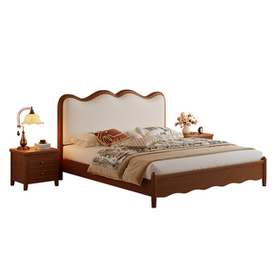 政府补贴蓝色理想法式复古风实木床现代简约小户型家用1.8m软包床