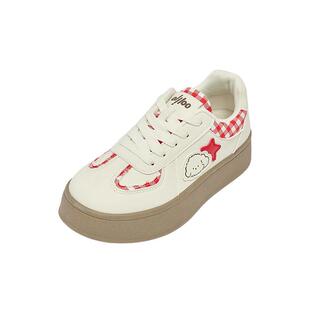 三福女板鞋春季软萌休闲系带厚底圆头低帮德训鞋女鞋853104