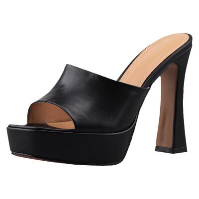 misili粗跟欧美防水台真皮女鞋