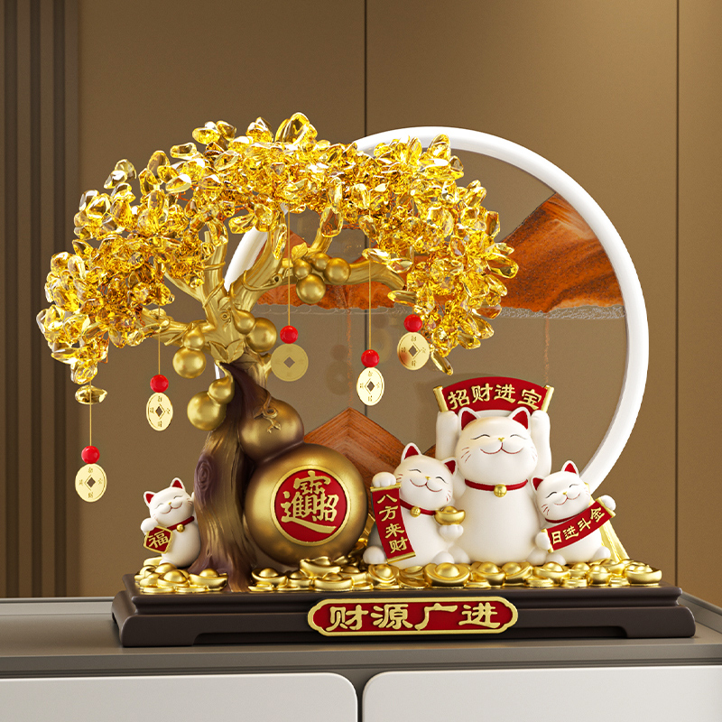 发财树流沙画葫芦招财猫摆件客厅店铺前台装饰品乔迁新居开业礼物