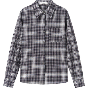 7AM10PM 设计感小众高温皱洗衬衣女 百搭蓝格子长袖合身衬衫防晒