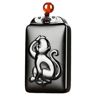 新疆和田玉黑羊脂墨玉十二生肖吊坠男属猴玉石玉坠女本命年玉佩