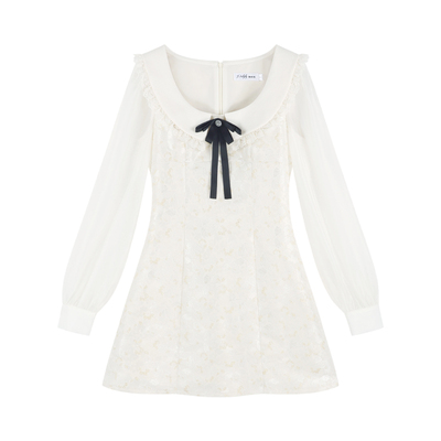 法式小香风提花长袖连衣裙女秋季