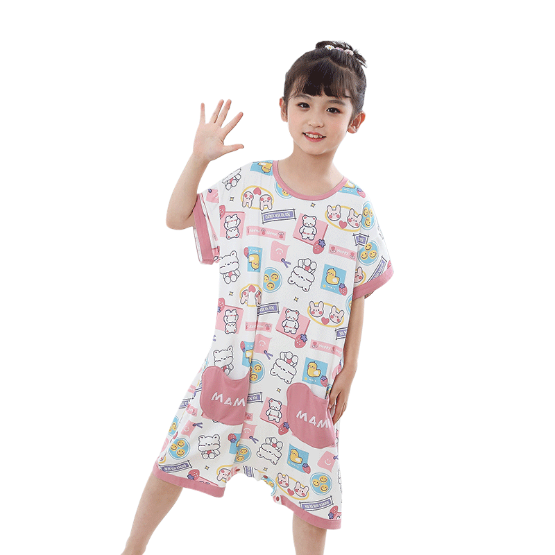 媽咪印象夏季兒童睡衣連體寶寶防踢連身裙男童女童莫代爾薄款睡裙